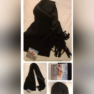 Interlace Black Scarf With Fringe And Matching Hat